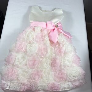 Rare Editions Girls Size 5 Pink Rosette Flower Girl  Party Dress Bow